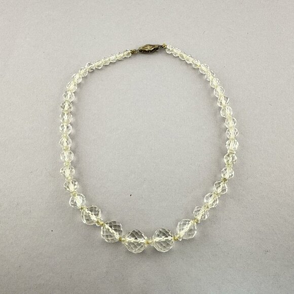 Antique Art Deco 14k White Gold Rock Quartz Crystal Necklace Faceted Small 13.5" - Picture 2 of 14